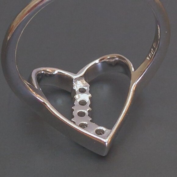 10k White Gold Open Heart Diamond Ring, Size 6.75 - Picture 9 of 16